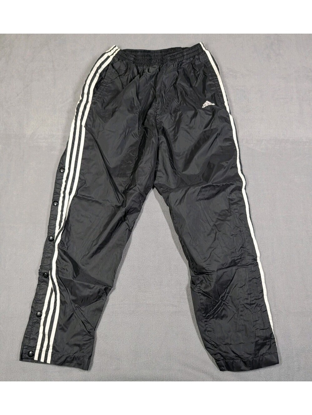 Adidas Mens M Black White Vintage 90s Tearaway Snaps Track Pants 3 Stripes Baggy